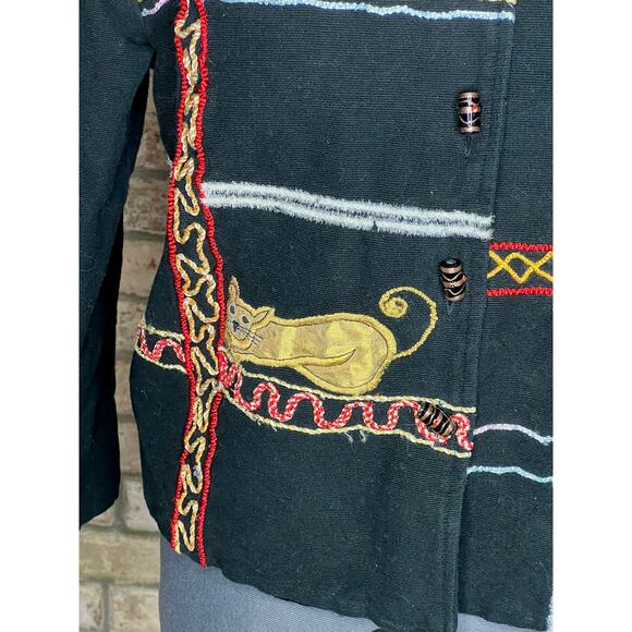 Jacket embroidered cat funky glass buttons - Picture 5 of 13
